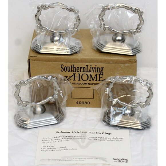 Southern Living Redmont Heirloom Napkin Rings #40980 Brushed Nickle Stands Table - Picture 1 of 8